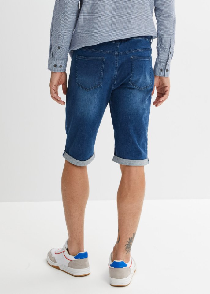 Stretch-Jeans-Bermuda mit Stickerei, Regular Fit