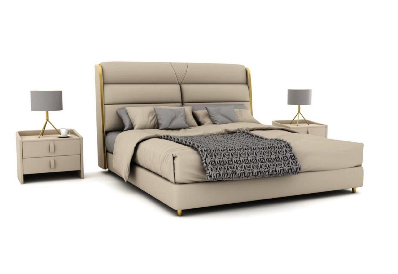 JVmoebel Bett Hellbeiges Doppelbett Luxus Schlafzimmer Modernes Bett (1-tlg., Nur Bett), Made in Europa