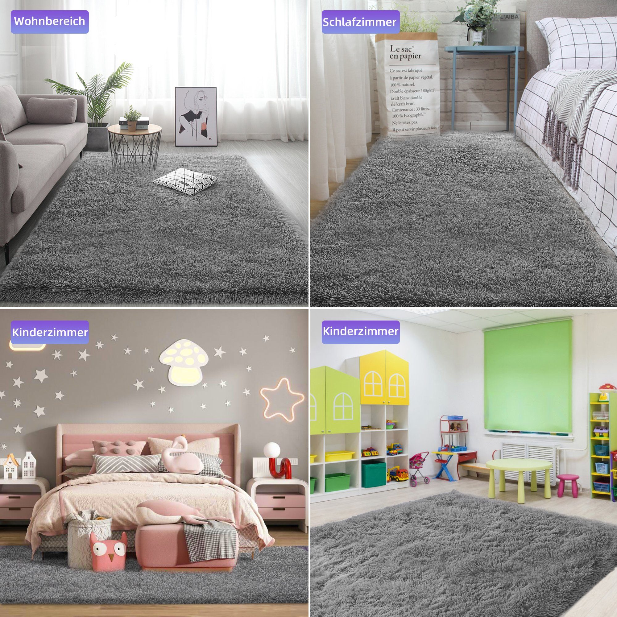 Fellteppich weiche flauschige großer Teppiche, Shaggy, einfarbig, Hochflor-Teppich, NEFOSO, rechteckig, Höhe: 43 mm, modern Deko Teppich, Wohnzimmer Schlafzimmer Kinderzimmer, 243,8x152,4cm