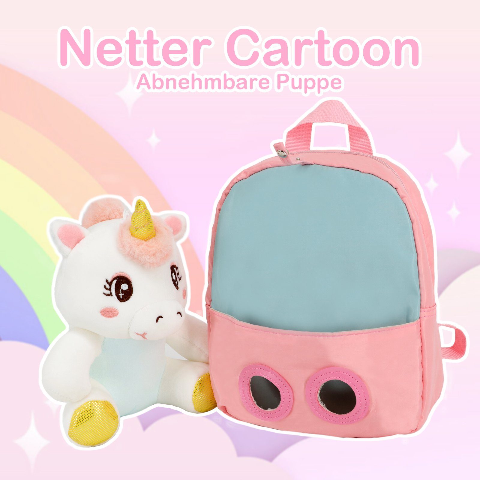 TAN.TOMI Kinderrucksack Plüsch-Einhorn-Rucksack, flauschiger Mini-Einhorn-Rucksack für Mädchen, Damen, Reisen, Plüsch, weicher Regenbogen-Schulranzen
