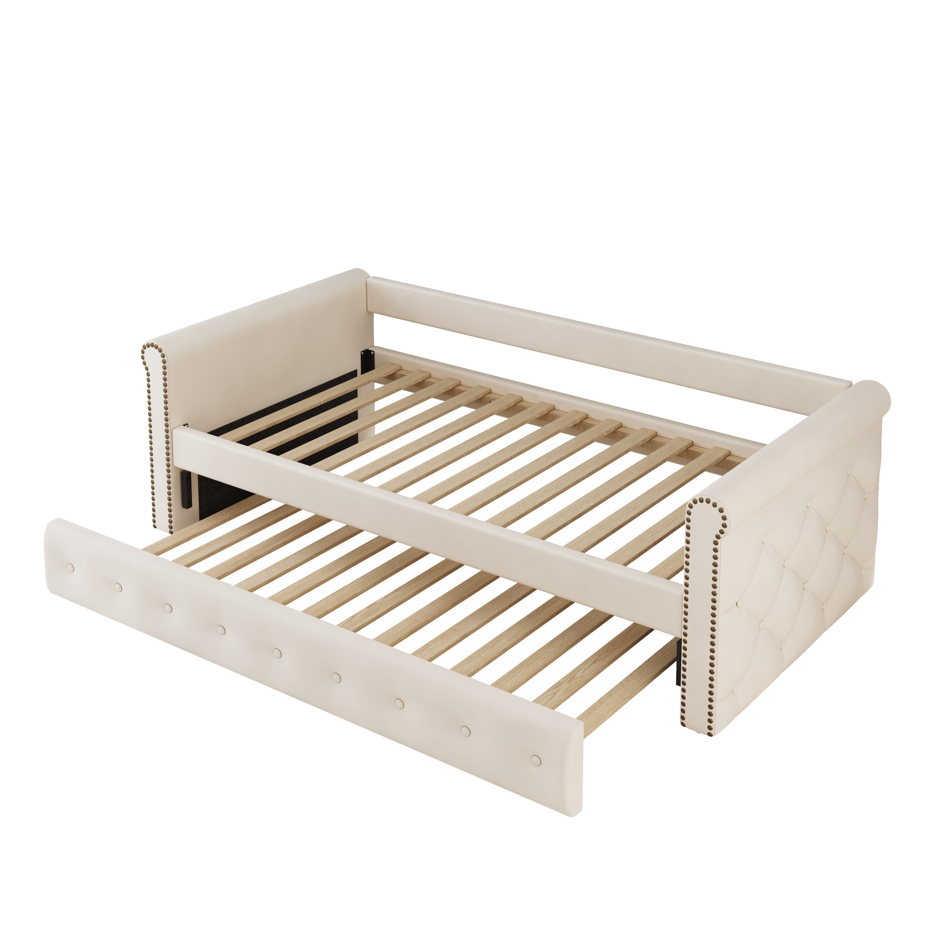WISHDOR Bett Schlafsofa Kinderbett Polsterbett Tagesbett Daybett 90x200 cm (ausziehbares Schlafsofa, hautfreundlicher Samtstoff), ohne Matratze