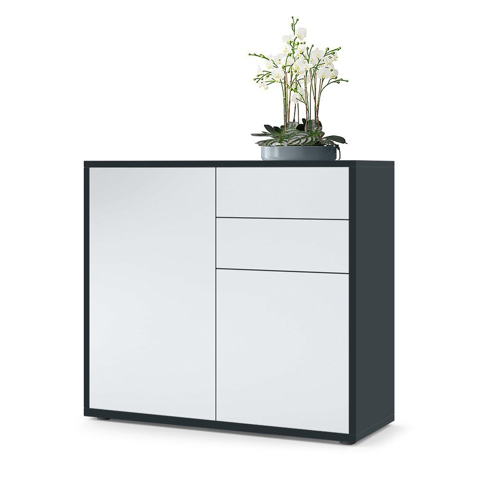 Vladon Kommode Ben (Kommode, mit 2 Türen und 2 Schubladen), Schwarz matt/Weiß matt (79 x 74 x 36 cm)