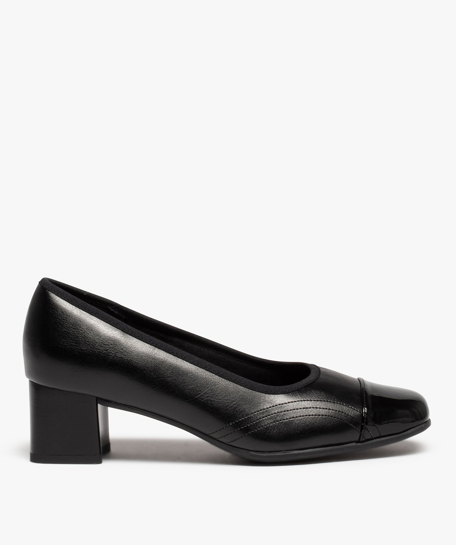 Escarpins femme confort unis à bout verni noir | GEMO