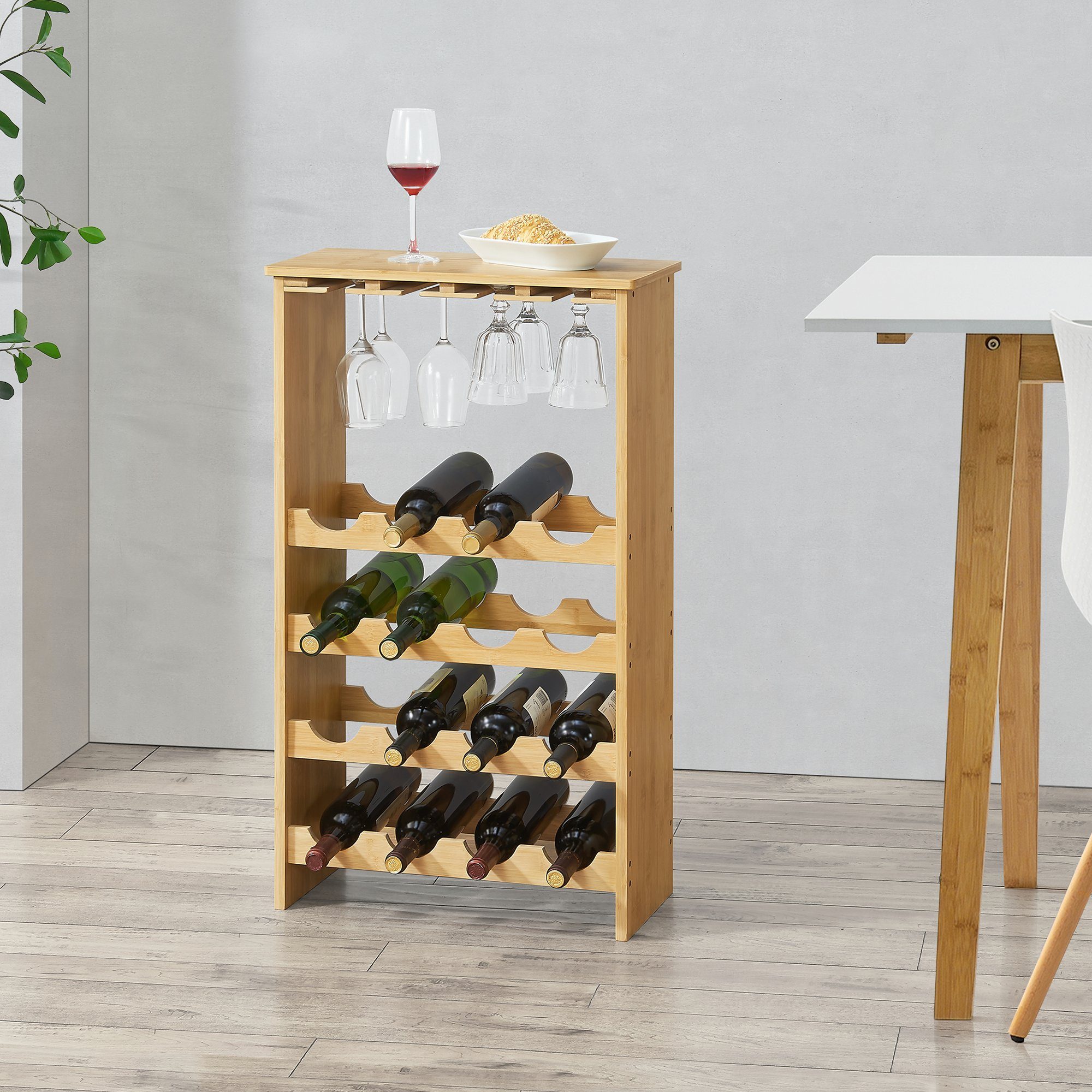 en.casa Weinregal, Fetlar Bambus Flaschenregal für 16 Flaschen 84,8 x 50 x 24 cm Natur