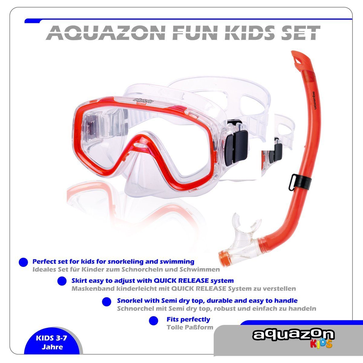 AQUAZON Taucherbrille FUN mit Schnorchel, Schnorchelset, Kinder von 3-7 Jahren