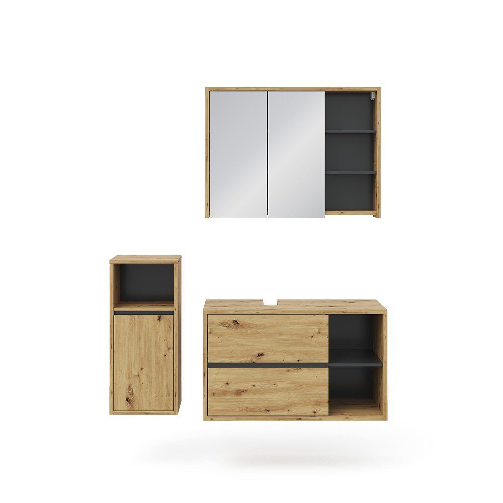 Vicco Badmöbel-Set Badezimmer Set 2 VIOLA Braun Anthrazit, (3-St., 3-er Set)