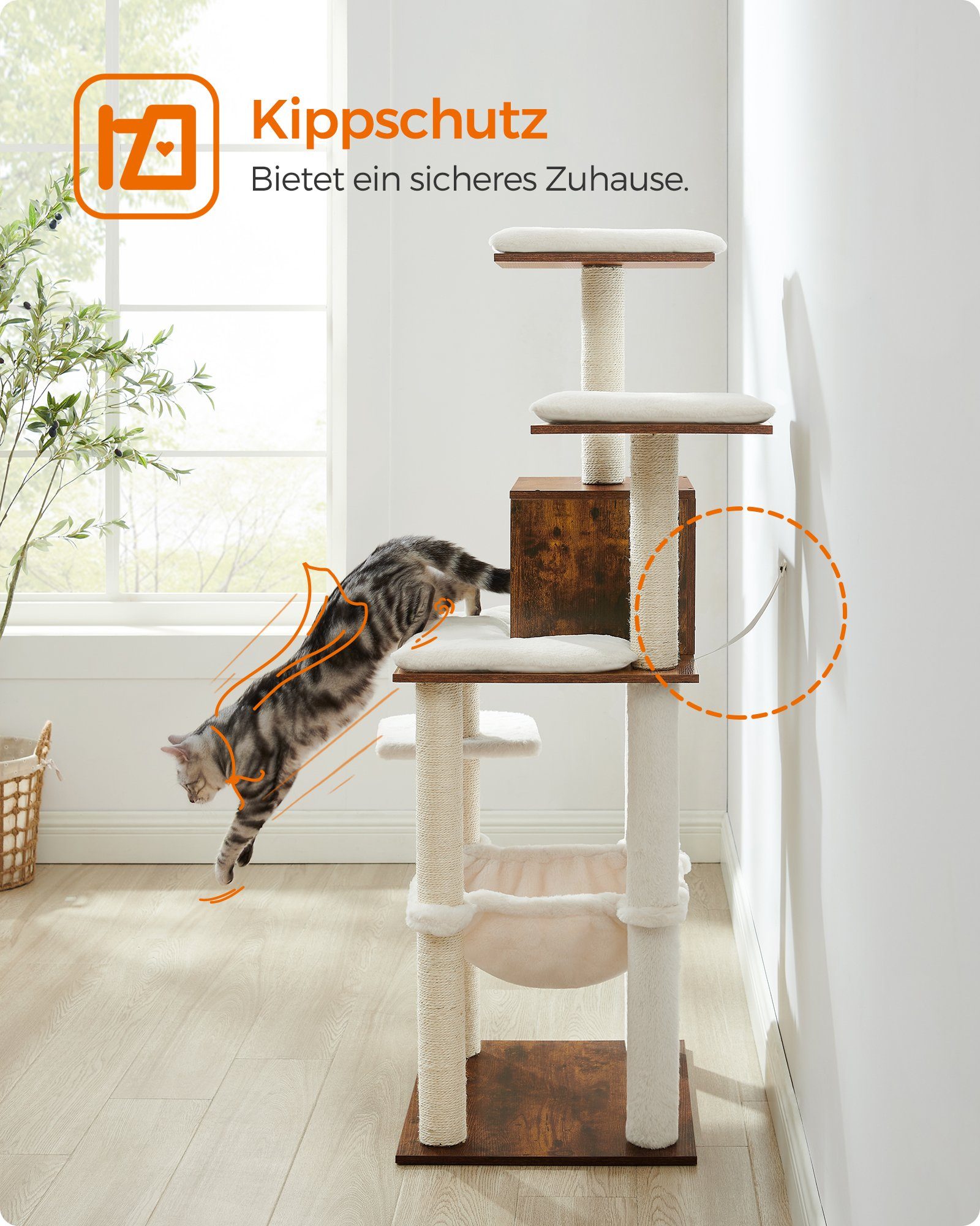 FEANDREA Kratzbaum, Katzenmöbel, 500 g/m² Plüsch, rustikalen Oberfläche