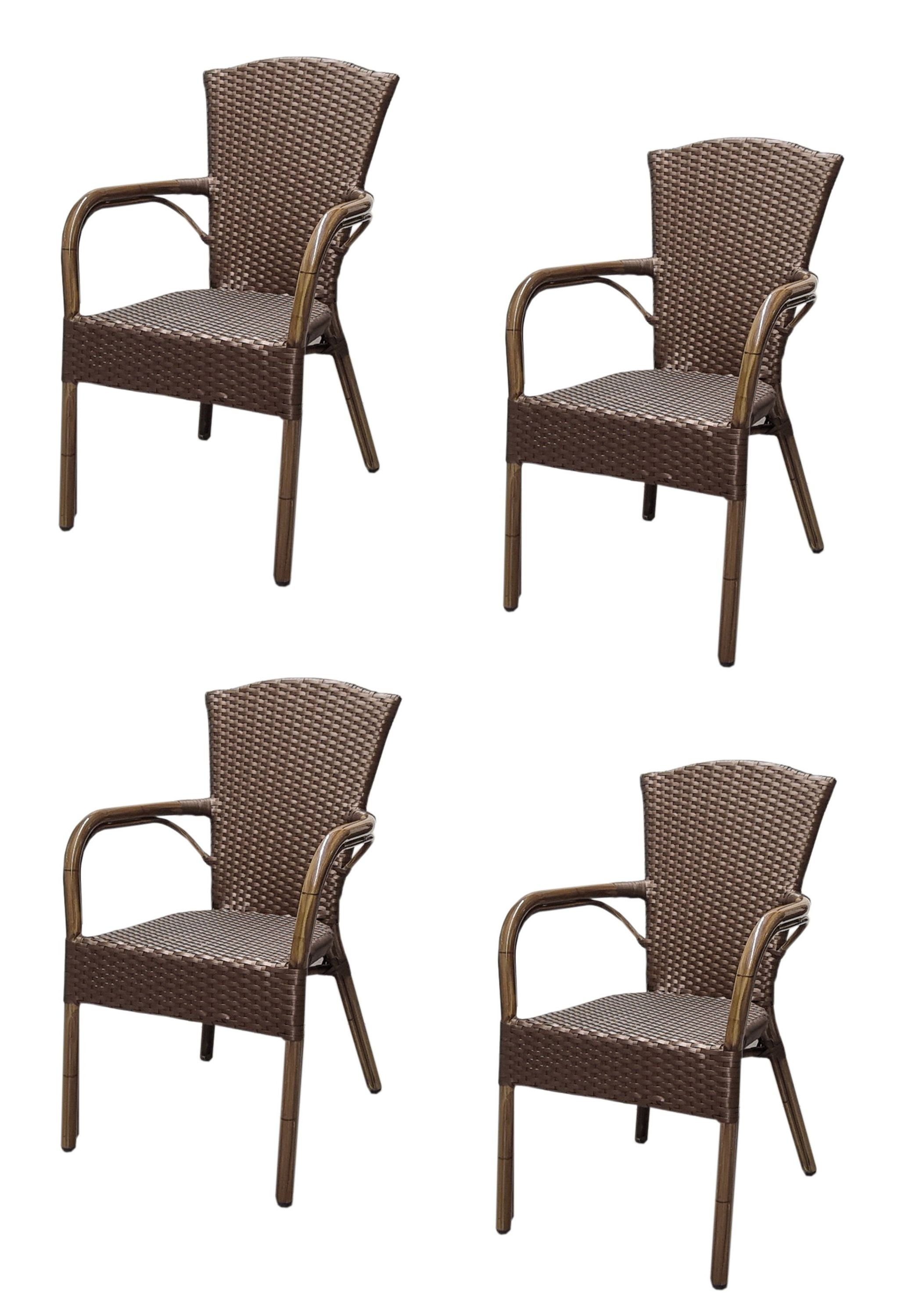 Konway Stapelstuhl COLOMBO (4 St), 4x KONWAY® COLOMBO Stapelsessel Mokka Premium Polyrattan Sessel
