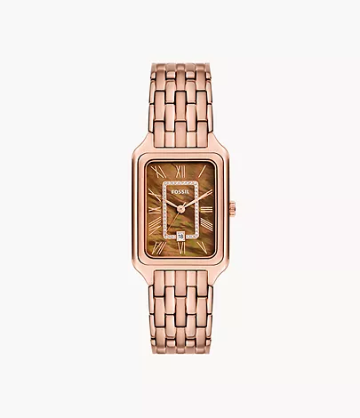 Fossil Uhr Raquel 3-Zeiger-Werk Datum Edelstahl roségoldfarben