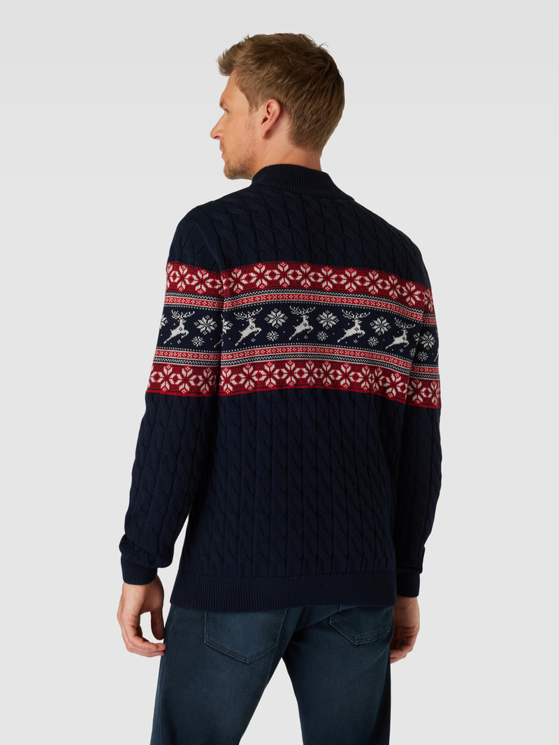 Strickpullover mit Allover-Print in dunkelblau