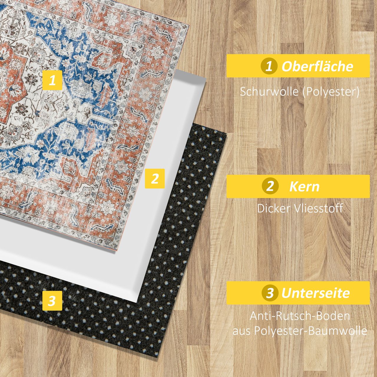 HOMCOM Teppich Kurzflor Wohnzimmerteppich im Used Look, Flächenteppich 230x160cm