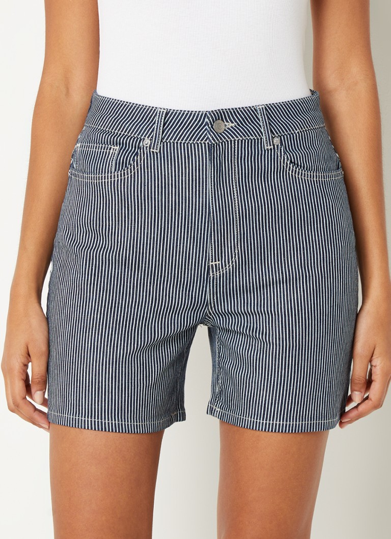 Selected Femme  Myra high waist straight fit korte broek van denim met streepprint