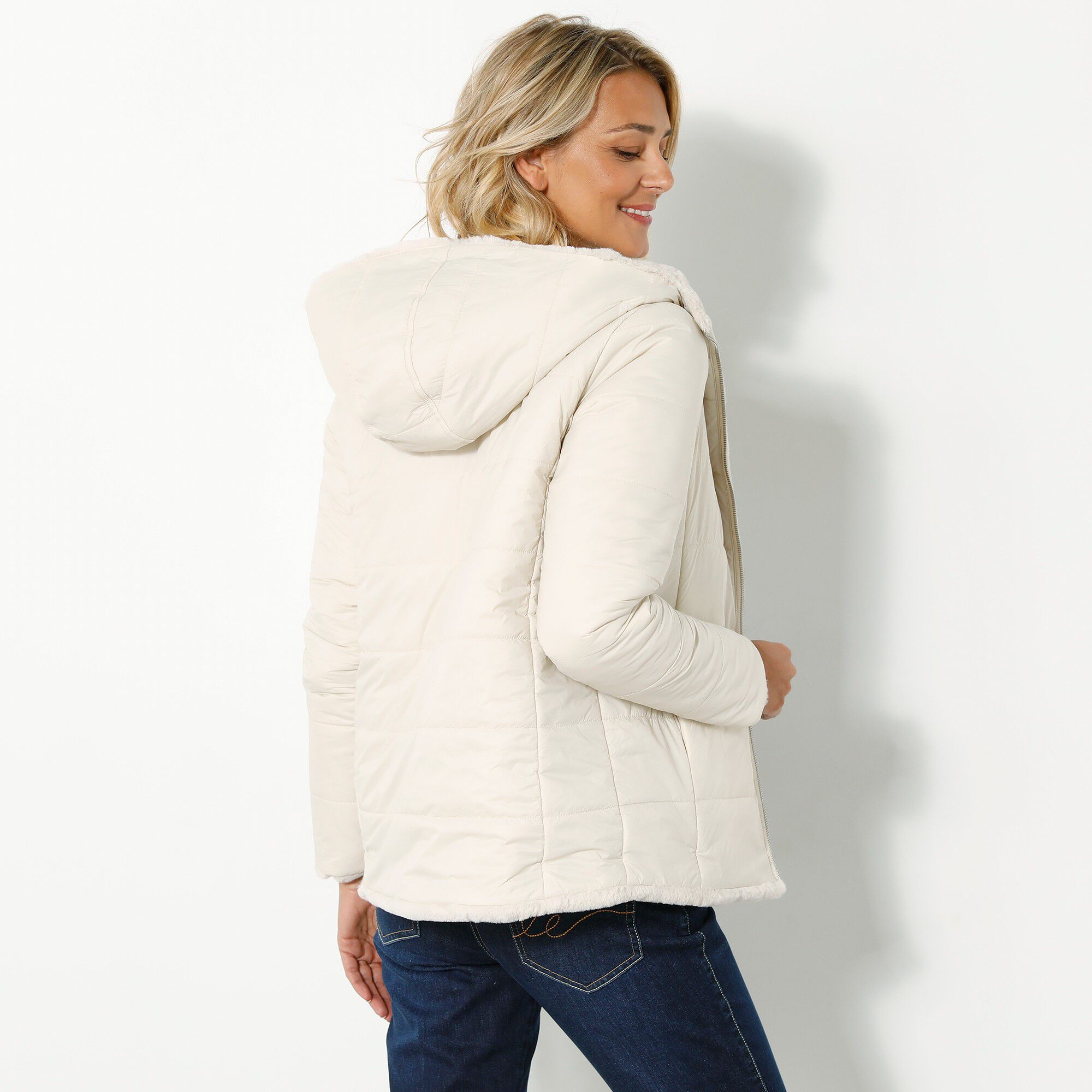 Veste fausse fourrure réversible en doudoune