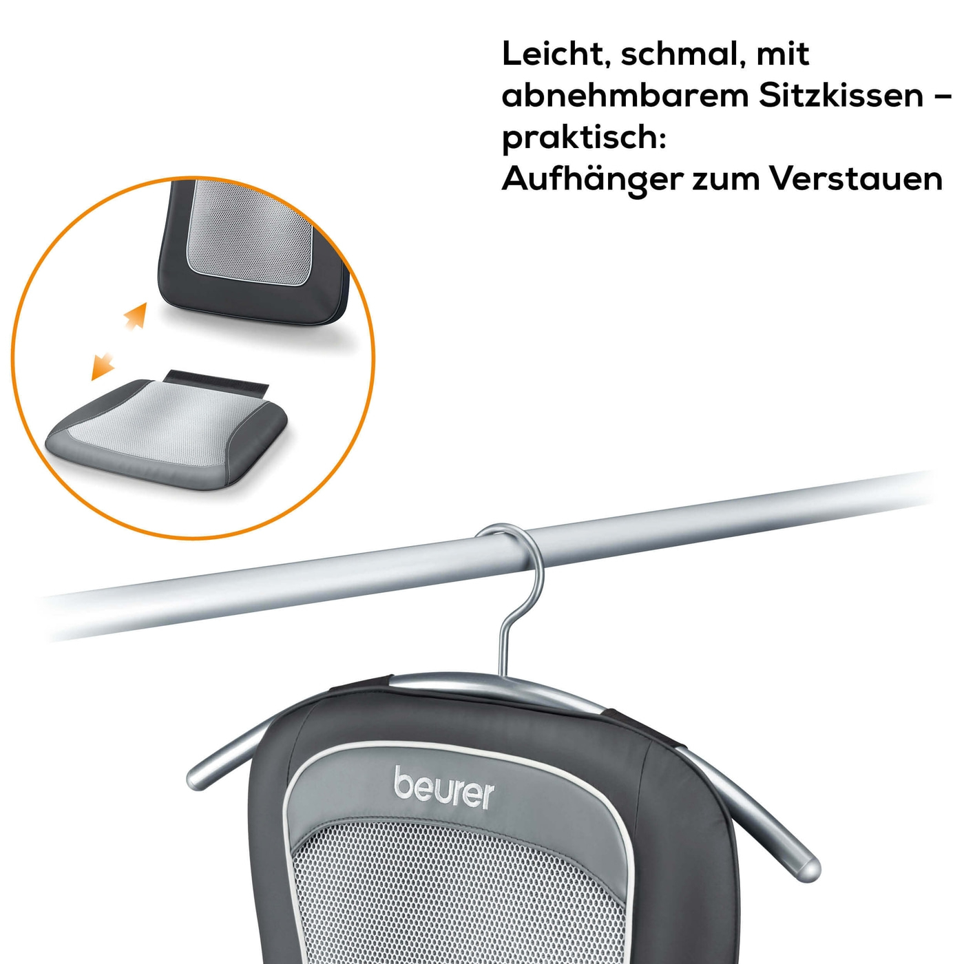 Beurer MG 206 Shiatsu-Sitzauflage-Sitzauflage für Rückenmassage mit 4 Massageknöpfen, Licht & Wärmefunktion