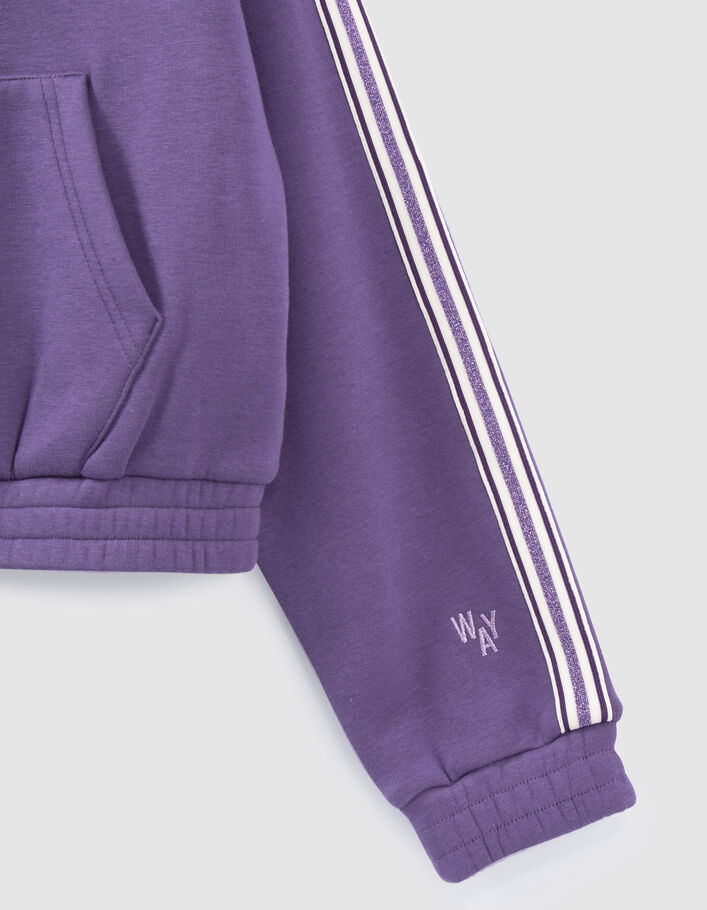 Cardigan violet zippé avec galons rayés fille