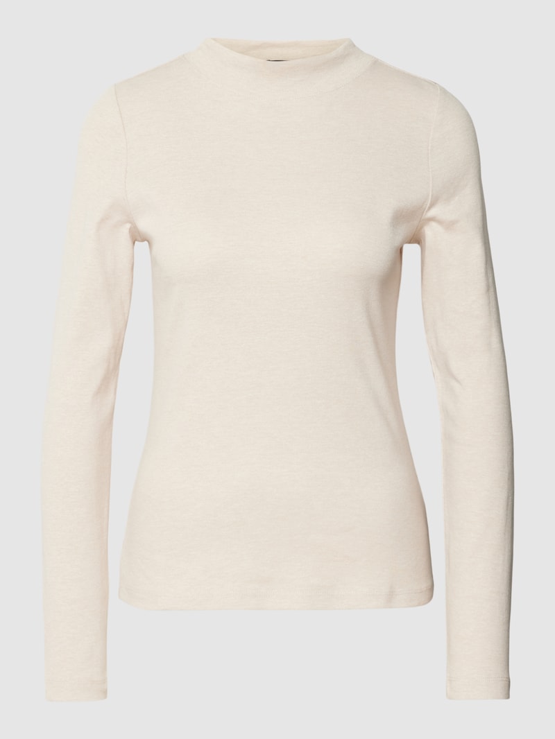 Longsleeve mit geripptem Rundhalsausschnitt in ecru meliert