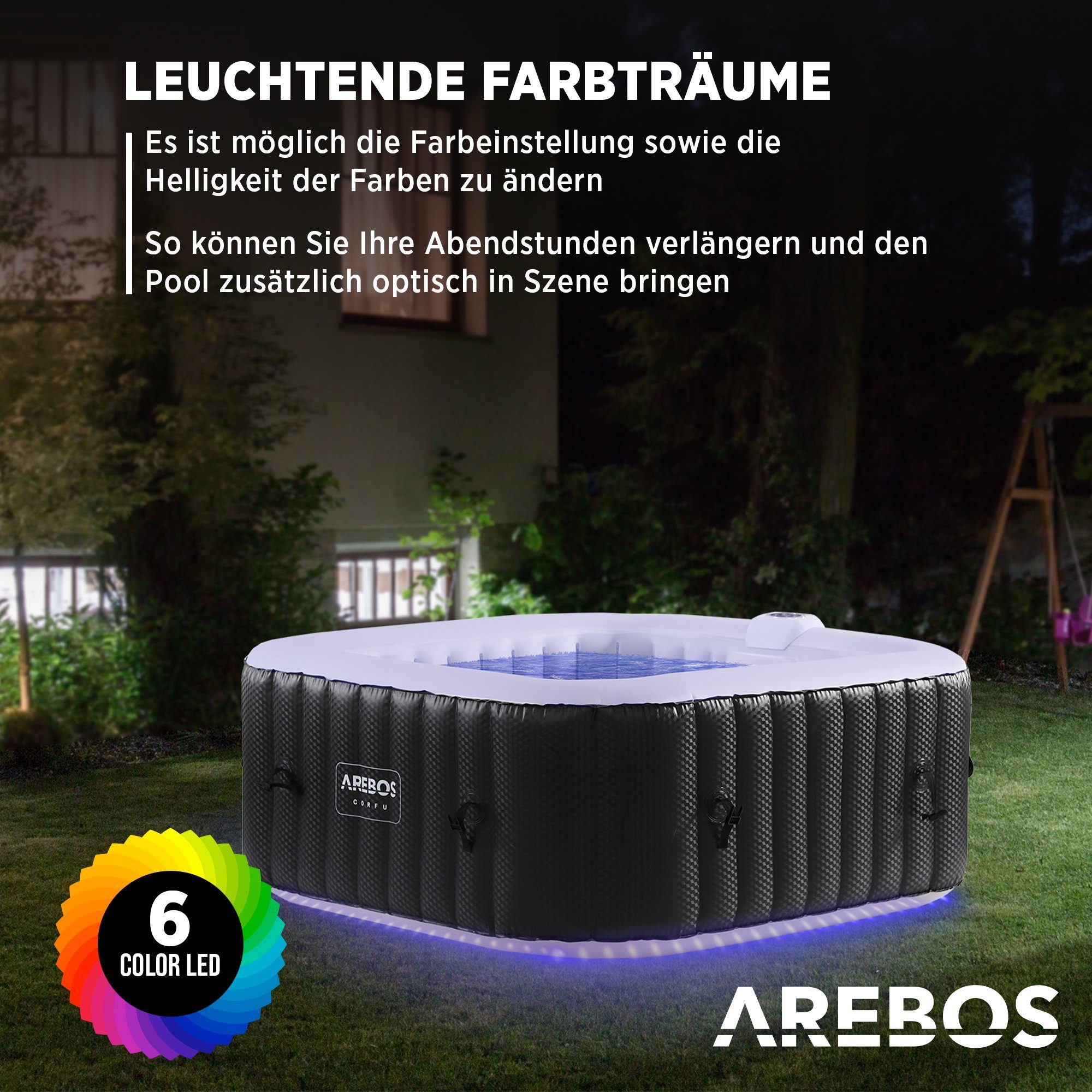 Arebos Whirlpool 154 x 154 cm, mit LED-Beleuchtung, 6 Farben, (Komplett -Set)