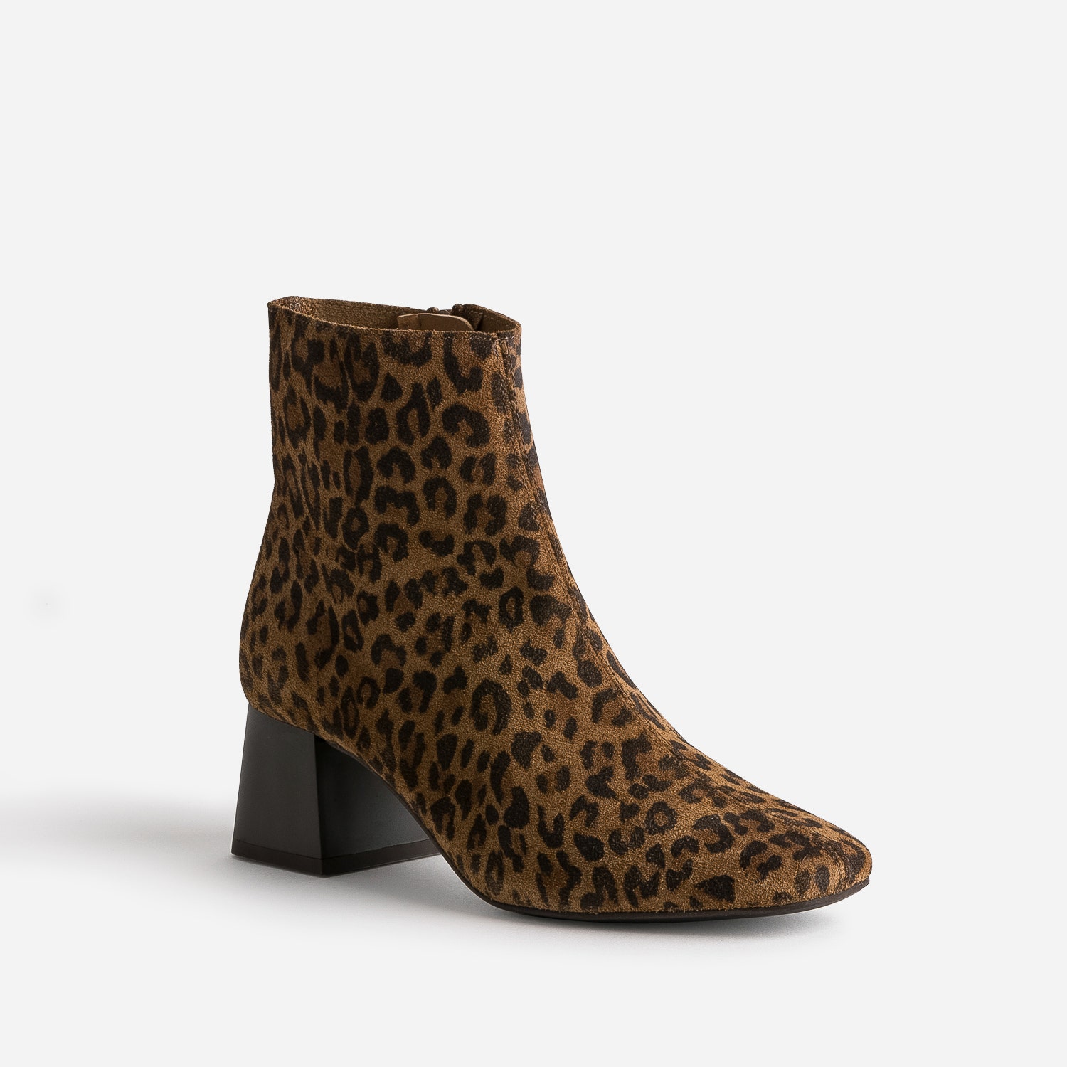 Boots camel éco-conçu cuir velours motif léopard