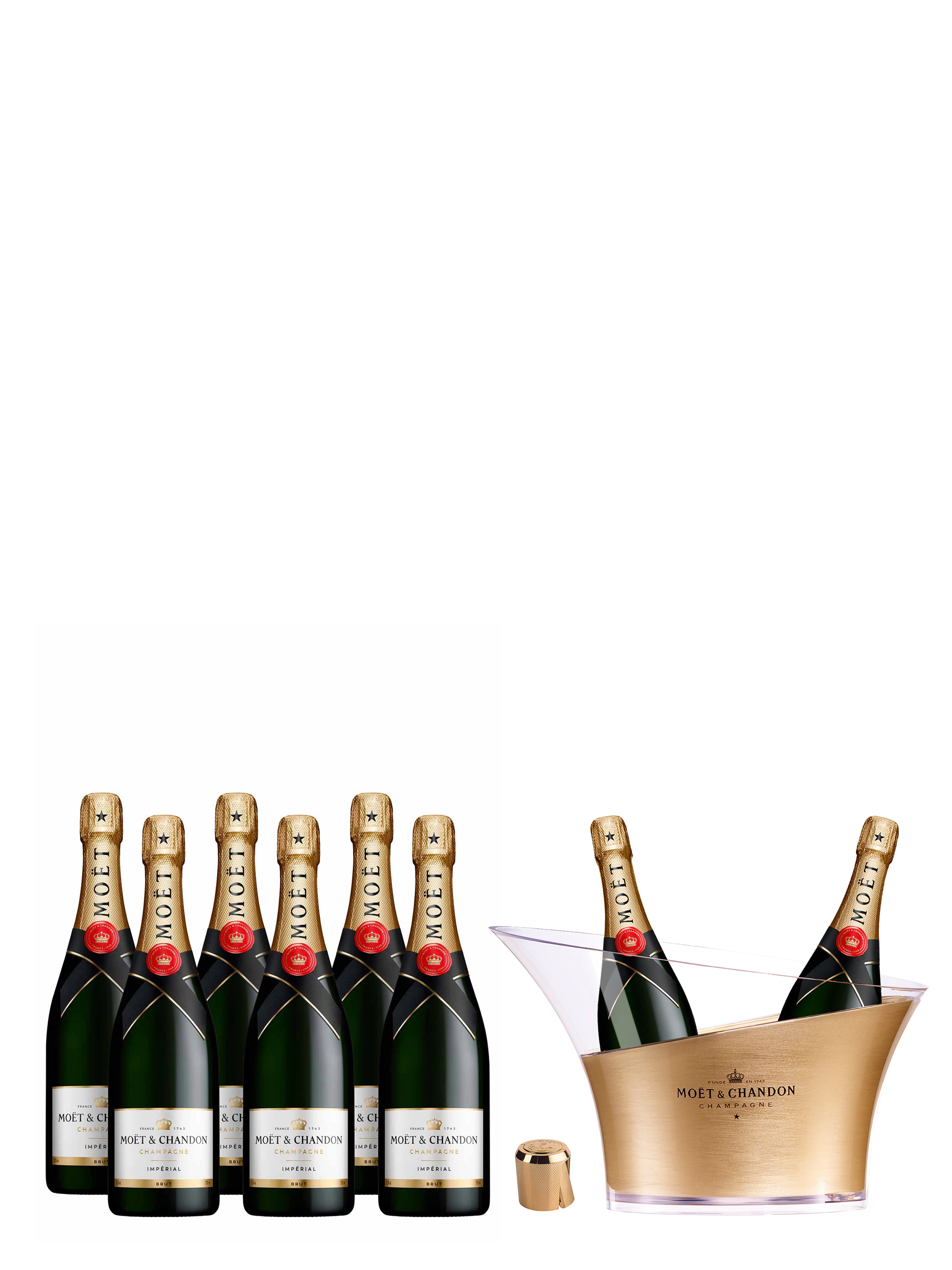 Moët & Chandon Impérial Brut Gold Geschenkset - Geschenkset mit 6 Flaschen 750 ml mit Kühler und Flaschenverschluss