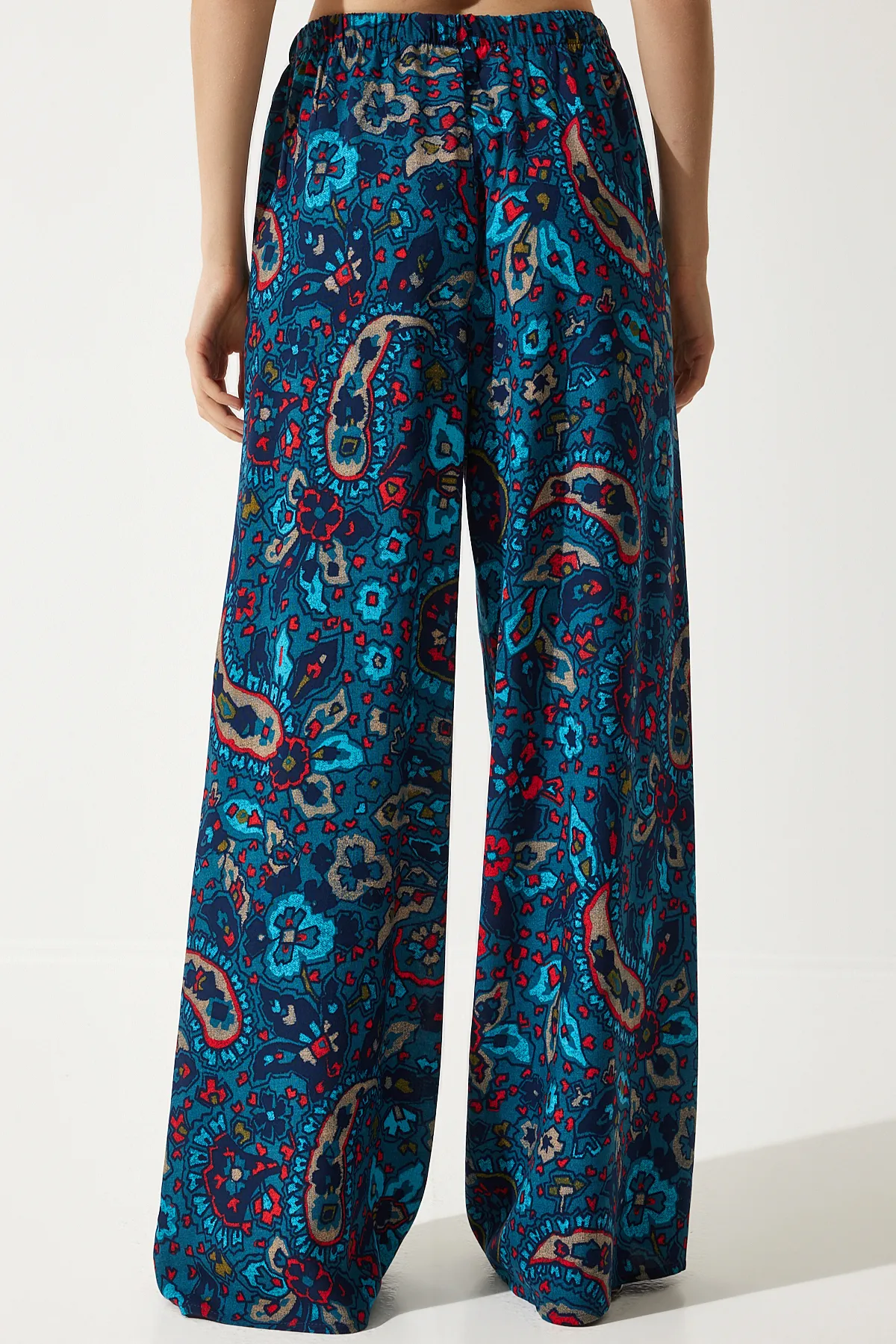Happiness İstanbul  Damen-Sommerhose aus lockerer Viskose in Dunkelkobaltblau mit hoher Taille, BH00354