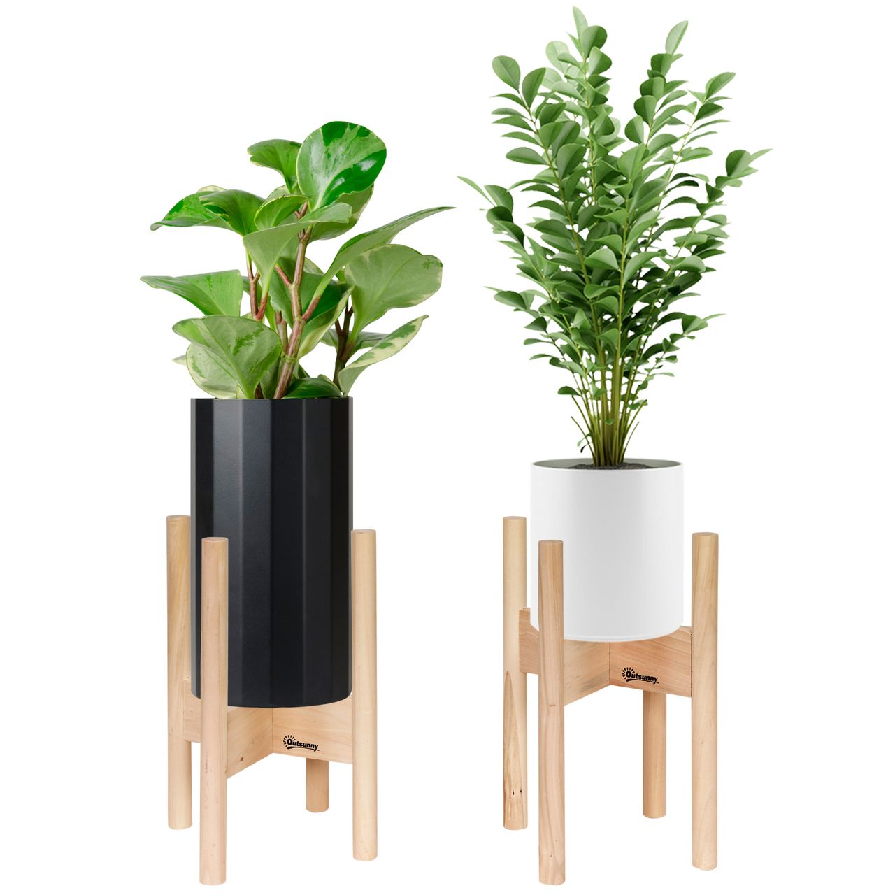 Outsunny Blumenständer 2er Set aus Holz Pflanzenständer Set
