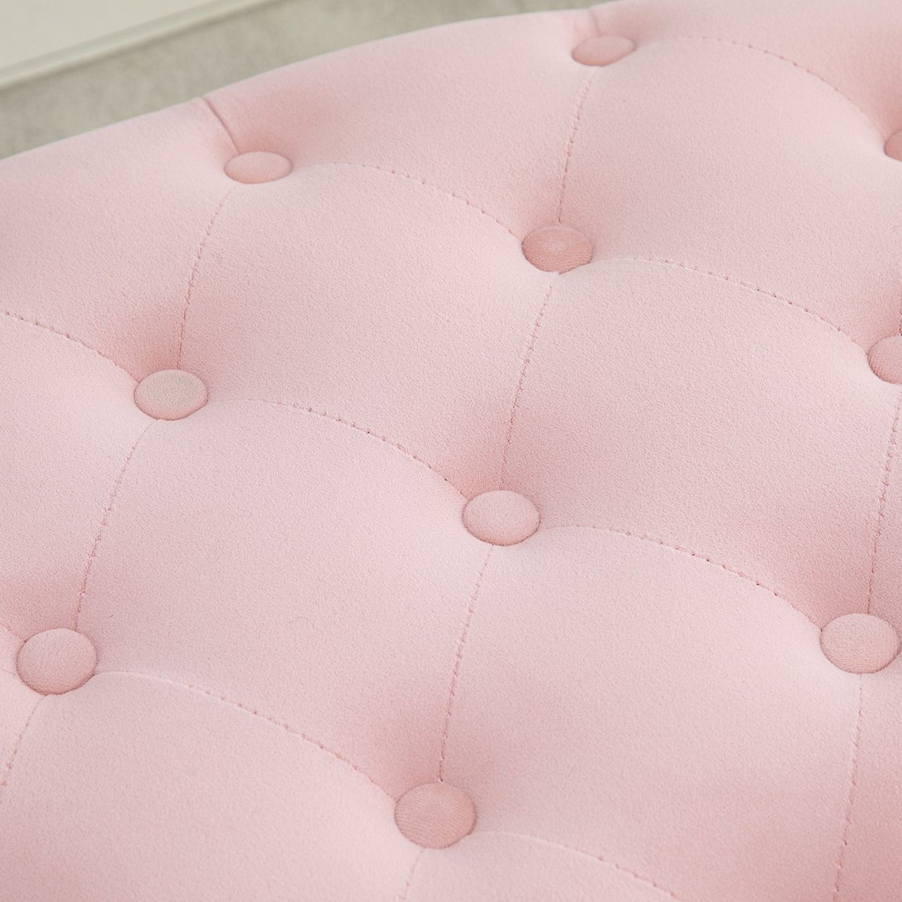 HOMCOM Sitzbank Polsterbank mit Stauraum Truhenbank Ovale Form Flur Schlafzimmer Wohnzimmer samtartiges Polyester Gummiholz Rosa 71 x 52 x 42 cm