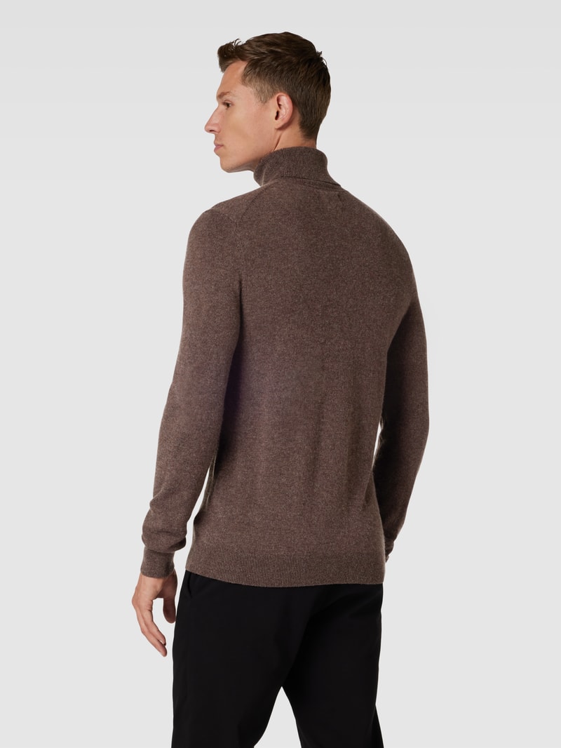 Strickpullover mit Rollkragen in dunkelbraun meliert
