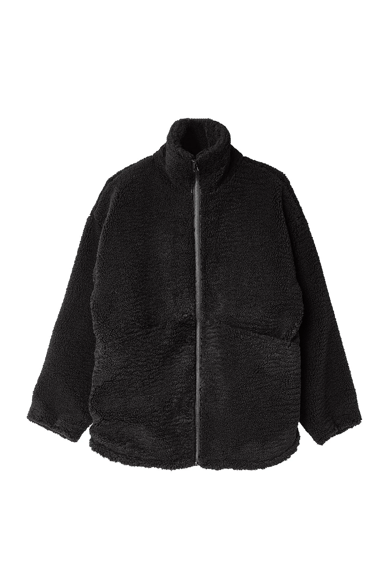 Recycelte lange Teddy-Jacke mit Reißverschluss