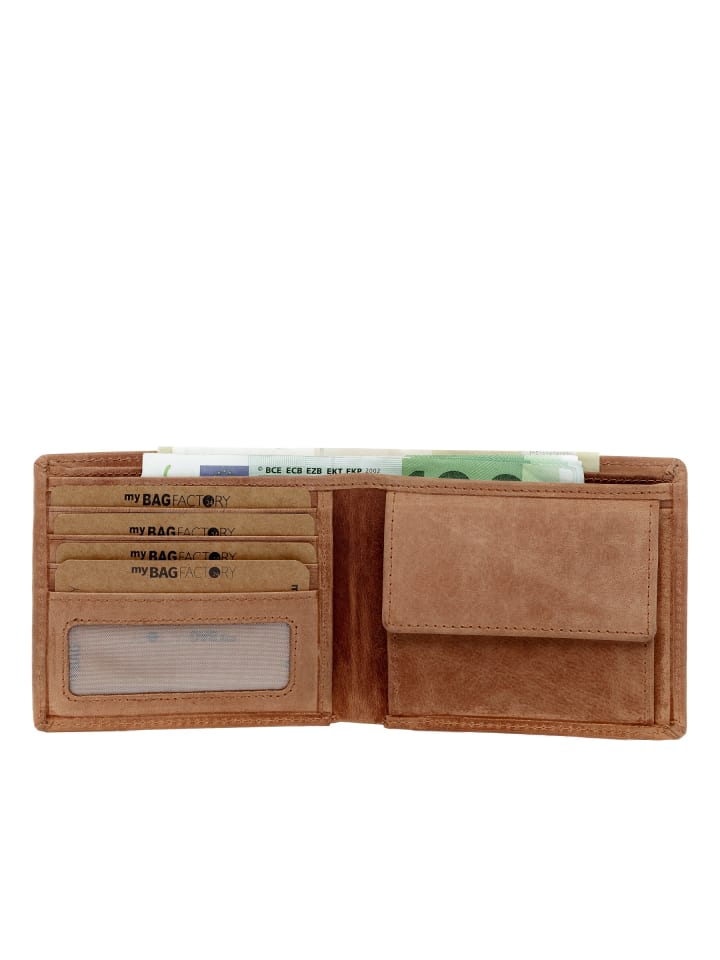 SID & VAIN Leder-Geldbörse echt Leder Geldbeutel groß hell-cognac in braun günstig kaufen onesize