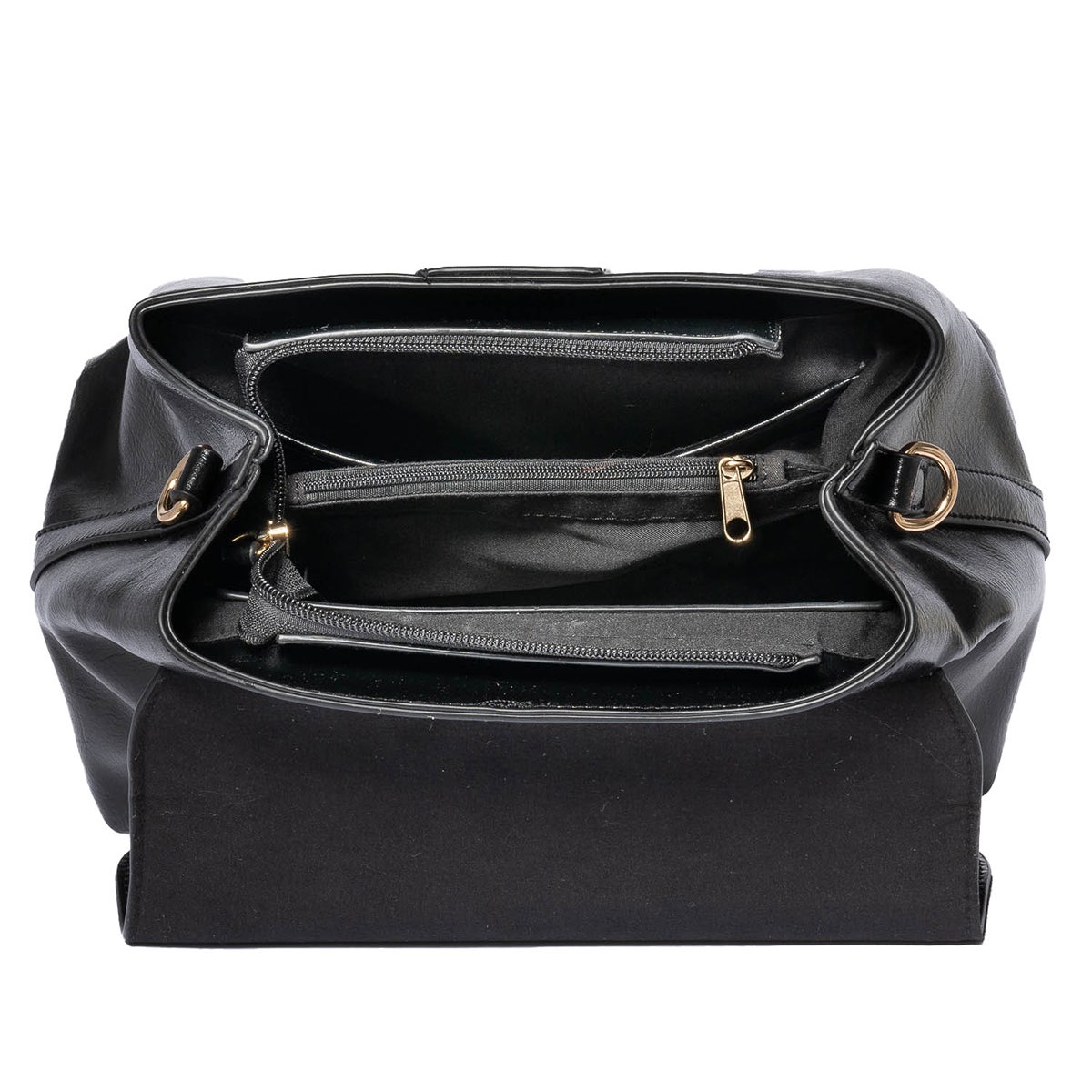 Sac à main noir avec boucle ronde métal
