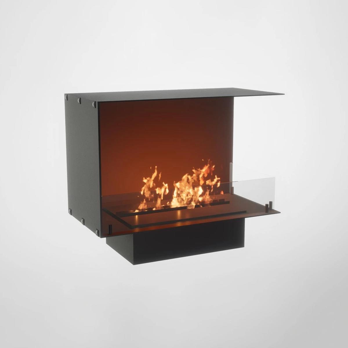 Foco Foco Ecke rechts 800, Bioethanol-Kamin für die rechte Ecke, 3,2 kW, Flammen sichtbar von zwei Seiten, manuelle oder automatische Brennkammer