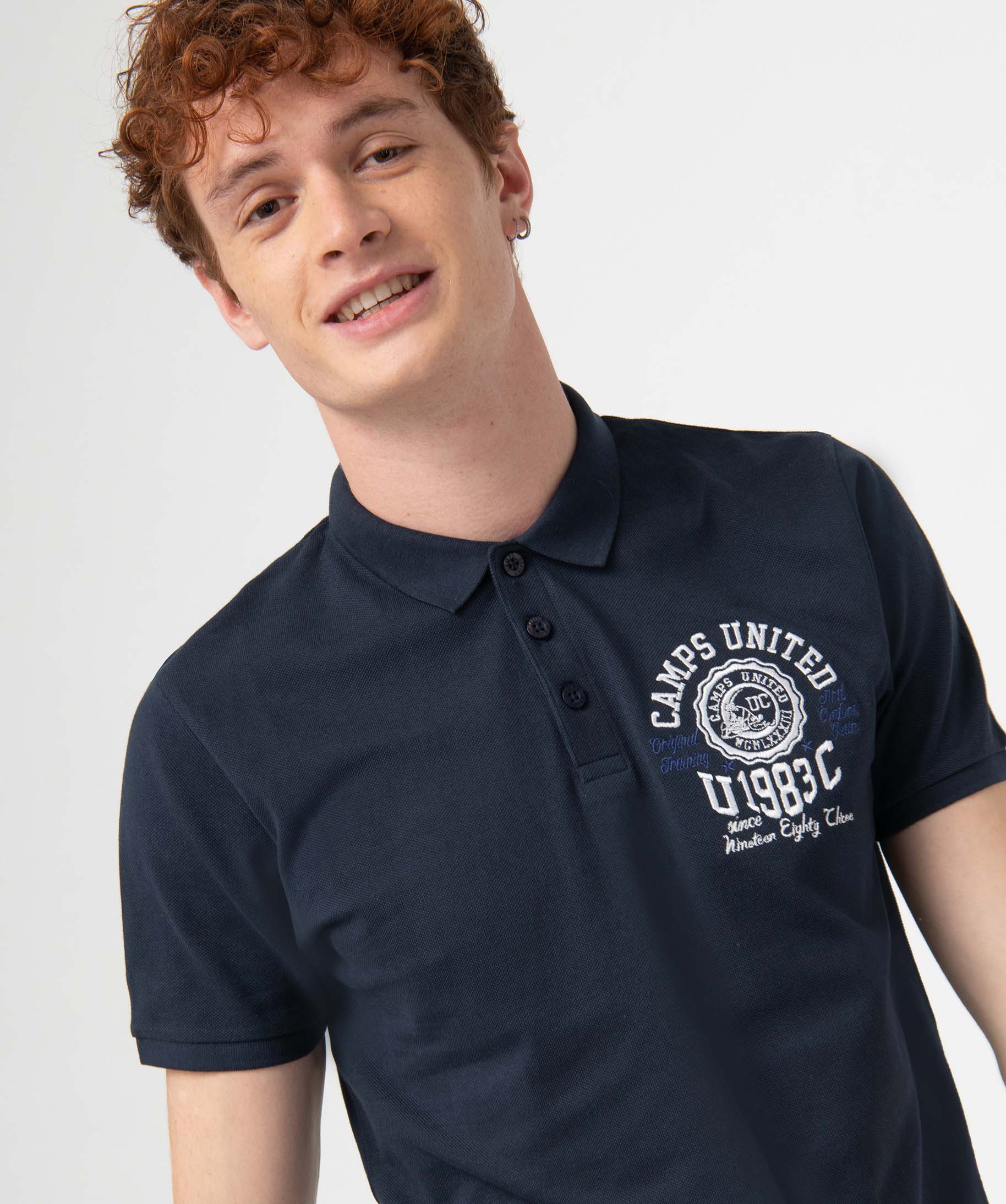 Polo homme en maille piquée à broderie - Camps United bleu fonce | GEMO