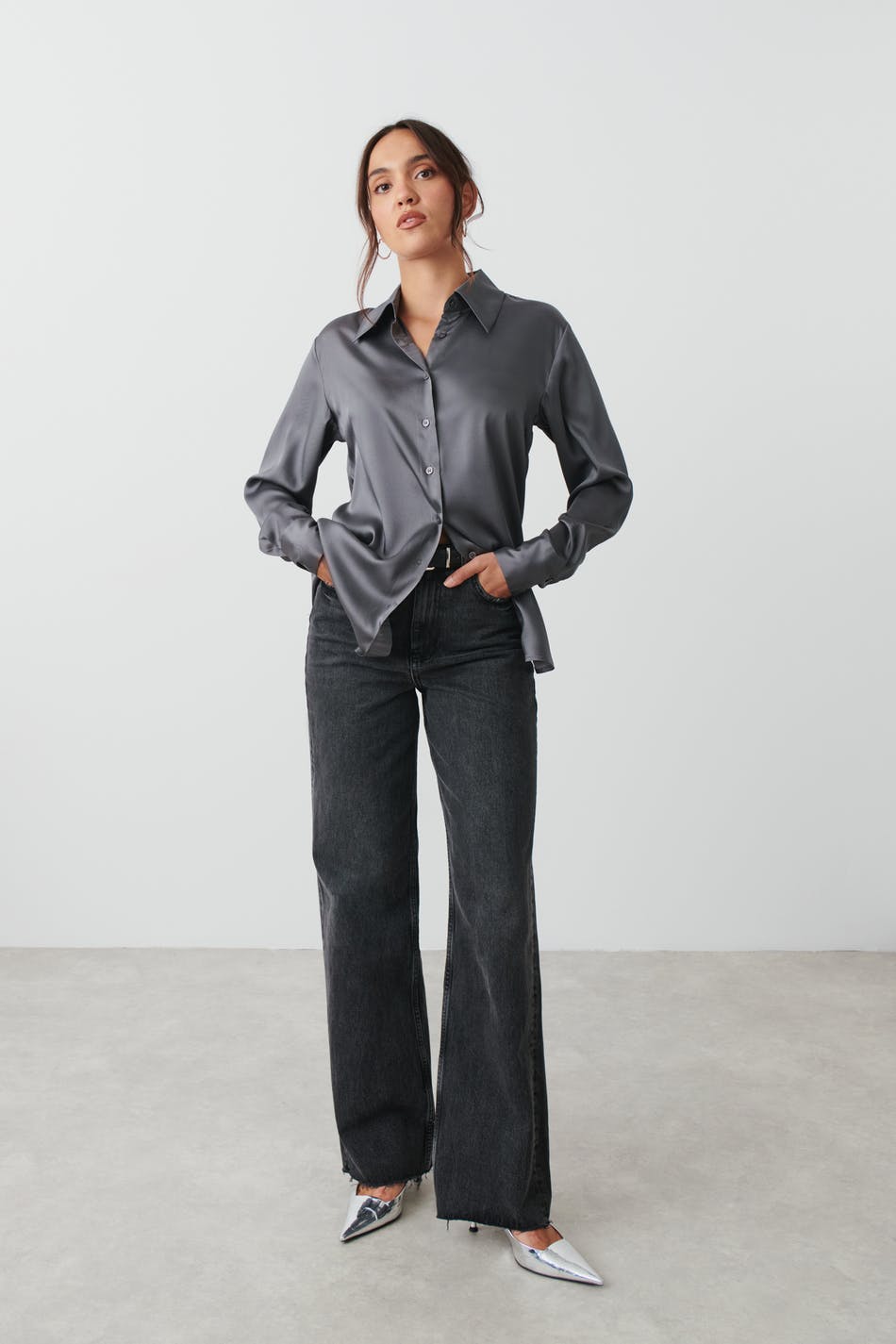 Oversized satin shirt
