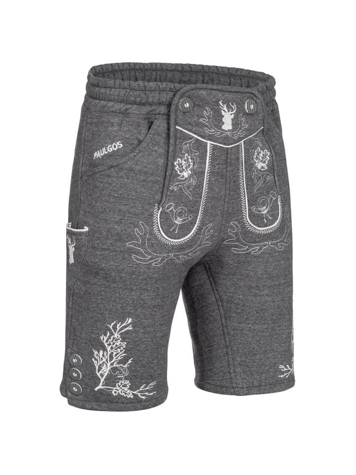PAULGOS Jogginghose Design Trachten Lederhose Bermuda Shorts Kurz JOK3 in Dunkelgrau günstig kaufen