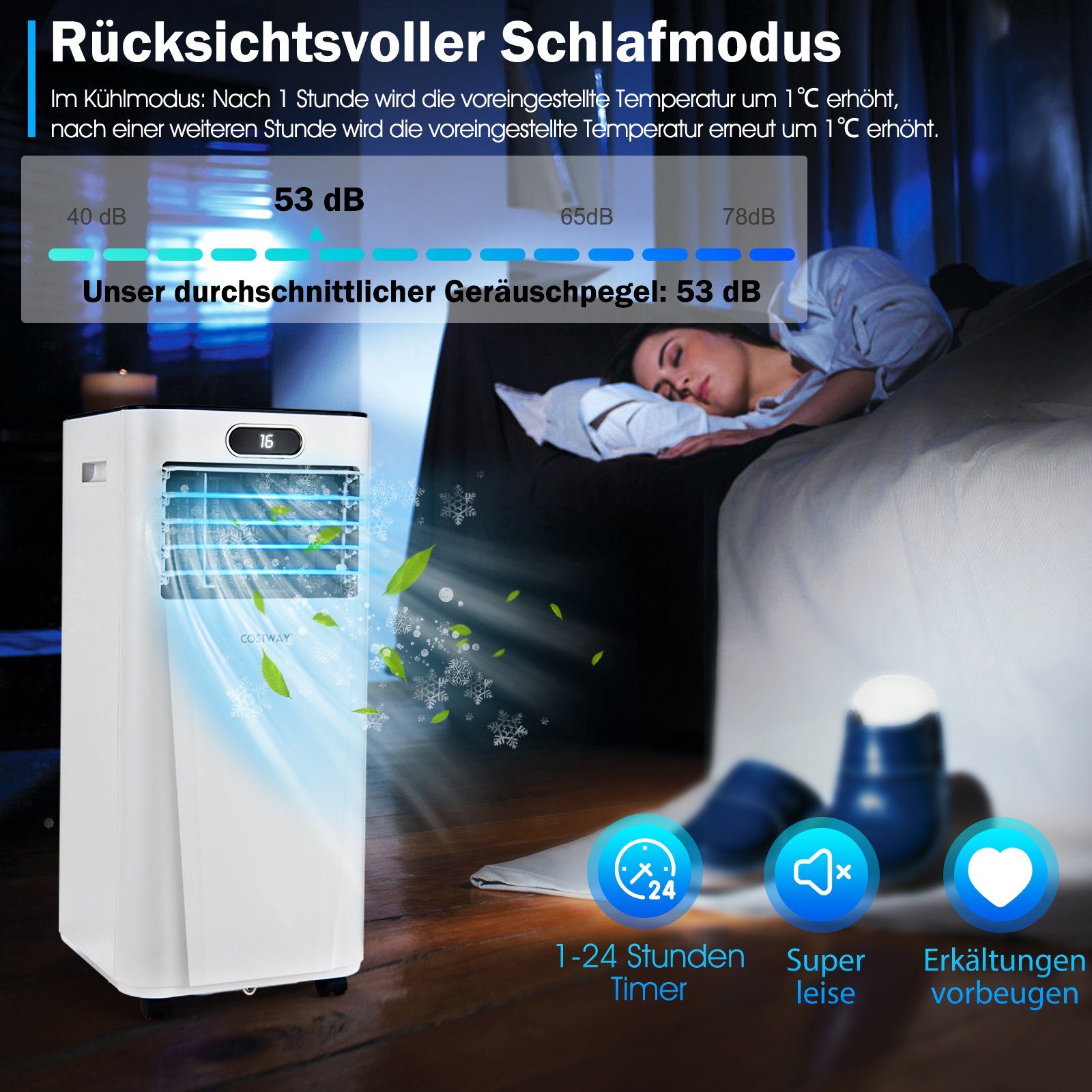 COSTWAY 3-in-1-Klimagerät, 7000BTU/2,1kW, für Räume bis 65m³, Fernbedienung
