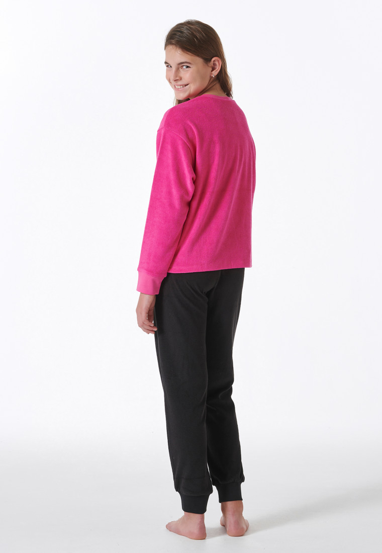 Schlafanzig lang Frottee Bündchen Love pink - Nightwear