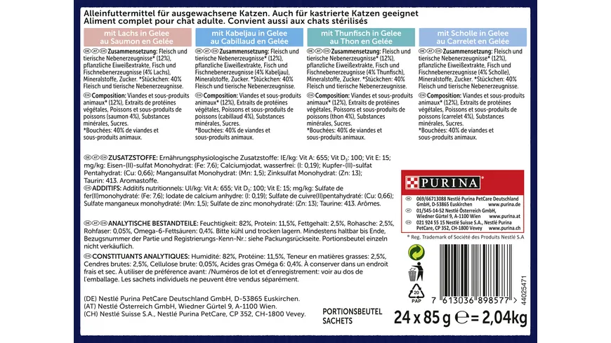 PURINA FELIX So gut wie es aussieht in Gelee Geschmacksvielfalt aus dem Wasser Katzennassfutter 2.04 kg