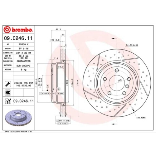 Bremsscheibe Brembo Hinterachse  2 Stück 09.C246.11 - ATU