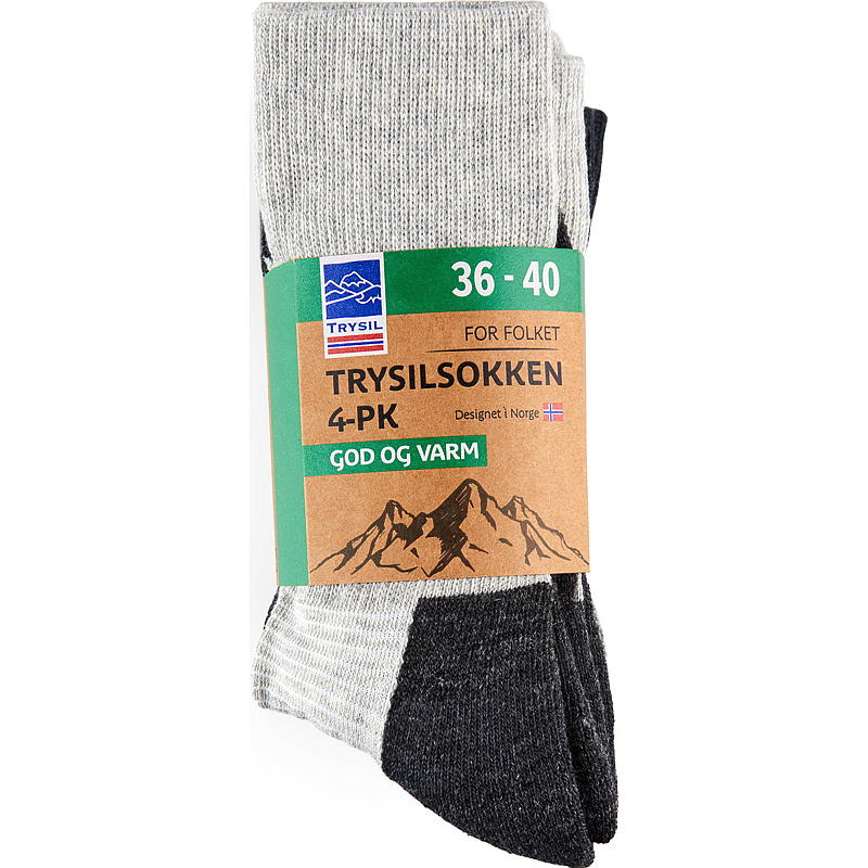 Trysil Trysilsokk 4-pk str 36/40 lysegrå