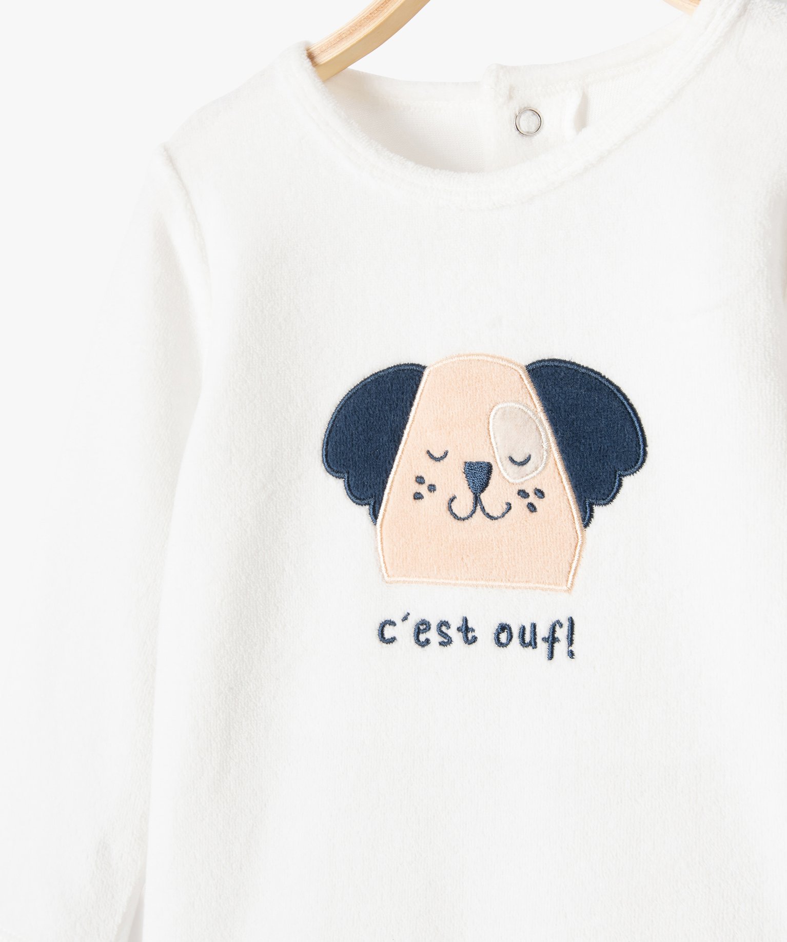 Pyjama 2 pièces en velours imprimé dépareillé bébé ecru | GEMO