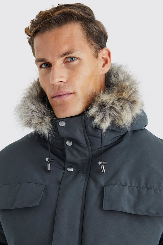 Tall Parka mit Kapuze und Fell-Detail