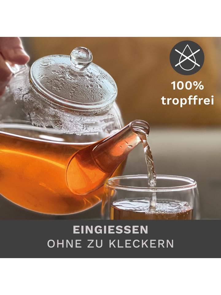 Creano Teekanne 1,2l bauchig   Edelstahl-Stövchen „Leaf schwarz“ im Set günstig kaufen onesize