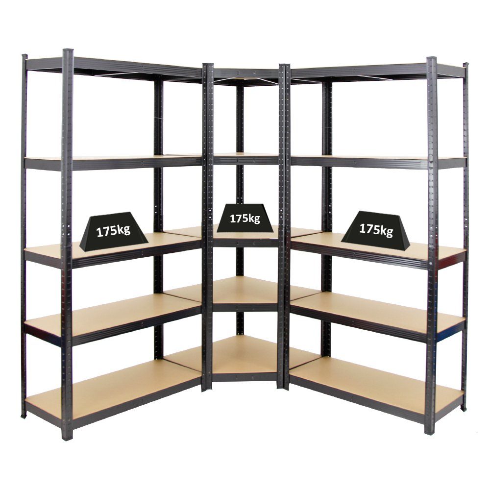 PROREGAL® Eckregal MegaDeal 1x Eckregal + 2x Schwerlastregal Ragnar, Verschiedene Farben, Spar-Set, Mega Deal, 3er-Set, Traglast von 175 kg pro Ebene bzw. Gesamttraglast von 875kg je Regal