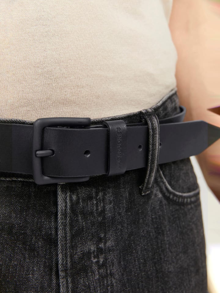 Jack & Jones Legerer Echtleder Gürtel Klassischer Leather Belt JACROMA in Schwarz günstig kaufen 105 cm