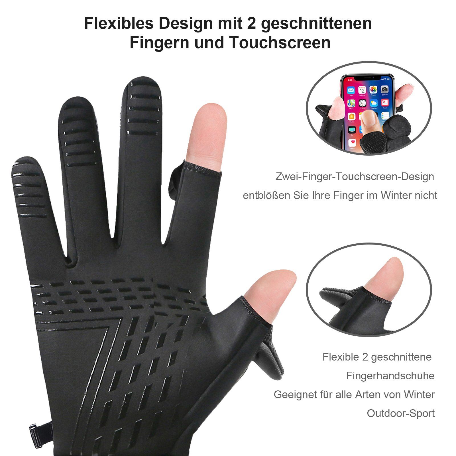 BTTO Angelhandschuhe Angelhandschuhe Wasserdichte Handschuhe Herren Winter Warme Touchscreen Handschuhe