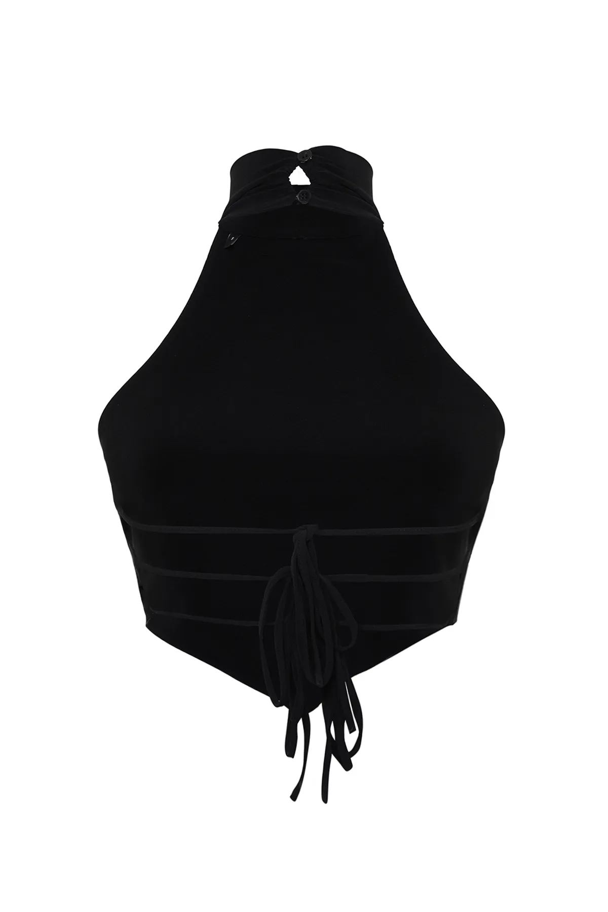 Trendyol Collection  Schwarze schulterfreie Strickbluse mit hohem Kragen und kurzem Schnitt TWOSS24BZ00203