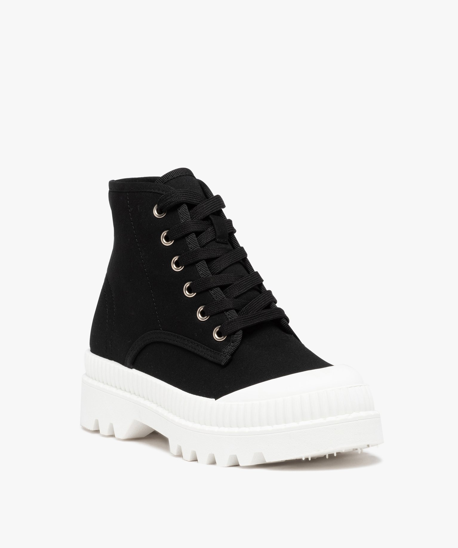 Baskets femme mid-cut en toile unie à semelle crantée noir | GEMO