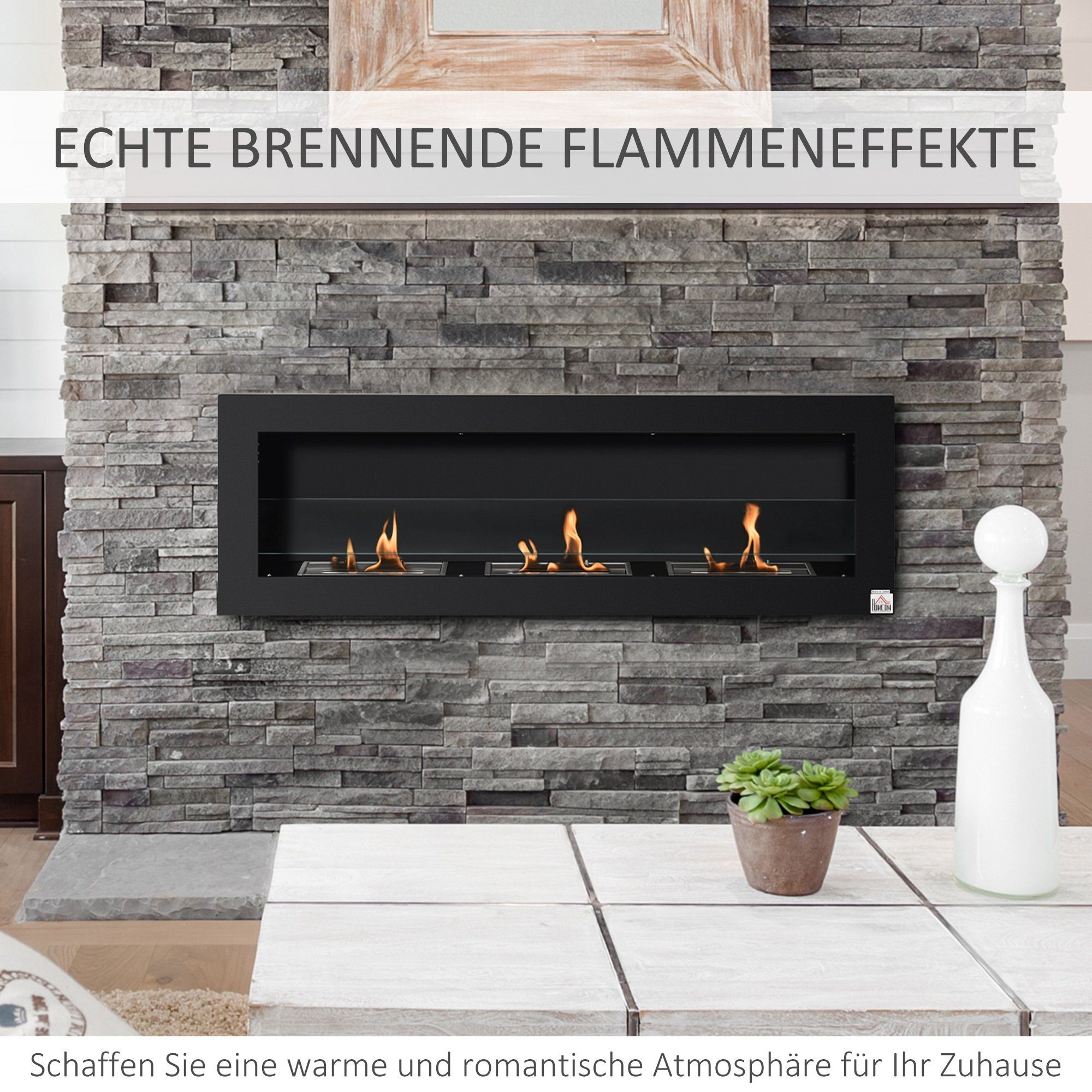 HOMCOM Echtfeuer-Dekokamin Ethanol Kamin schmall zur Wandmontage