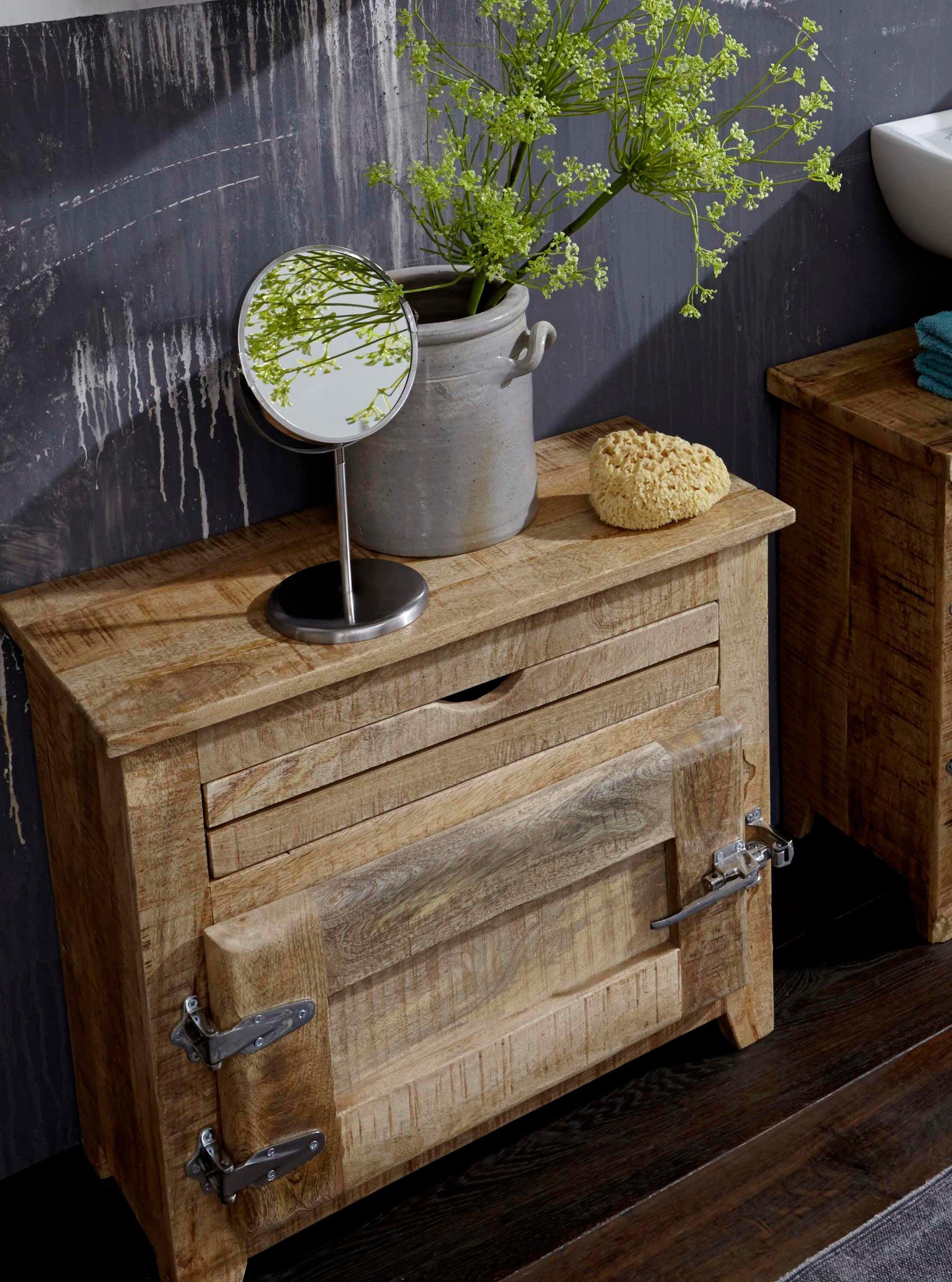 SIT Badkommode Frigo, Mangoholz im Antik-Look mit Kühlschrankgriffen, Breite 67 cm