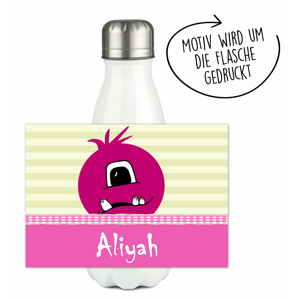 Edelstahl Kinder Thermoflasche / Trinkflasche bunt Monster Karo Farbe rosa Spülmaschinenfest, Auslaufsicher, Bruchfest, Doppelwandig, Für Heißgetränke geeignet, Mit Deckel, Isoliert